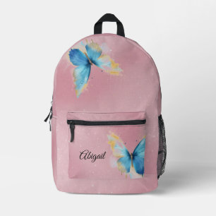 Pink butterfly themed printed backpack