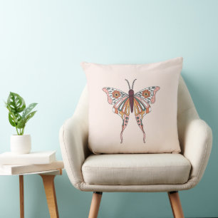 Pink Butterfly Throw Pillow, Butterfly Cushion