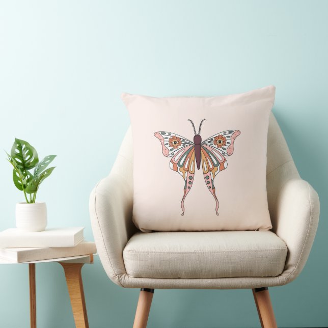 Pink Butterfly Throw Pillow, Butterfly Cushion (Chair)