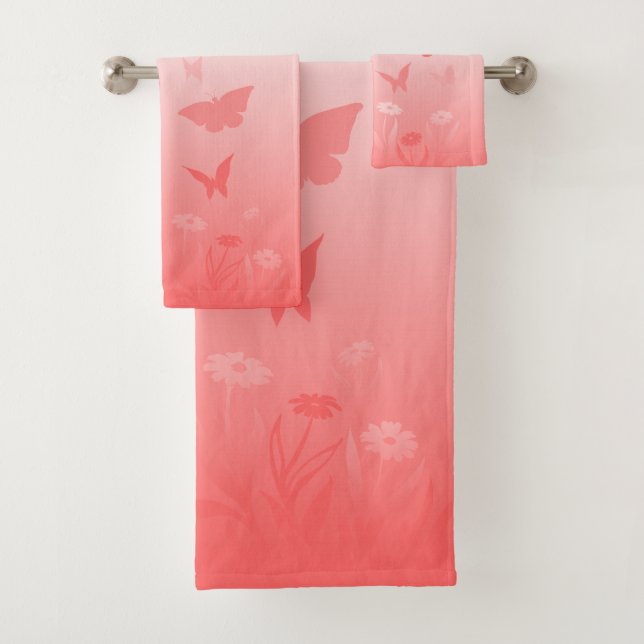 Pink Butterfly Towel Set Beautiful Butterfly Gifts (Insitu)