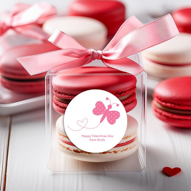 Pink Butterfly Valentines Day Classic Round Sticker (Creator Uploaded)