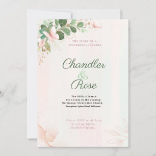 Pink Butterfly Wedding Invitation on Watercolor