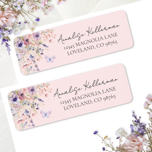 Pink Butterfly Wildflower Return Address (Pink Butterfly Wildflower Return Address Label)