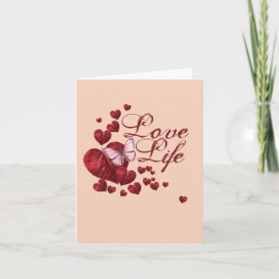 Pink Butterfly with Heart Leaves Card