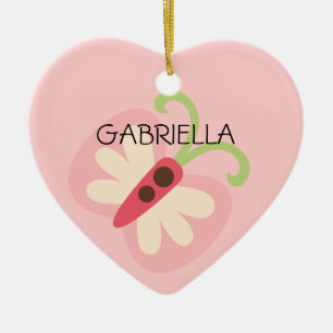 Pink Butterfly with Name Heart Ceramic Tree Decoration