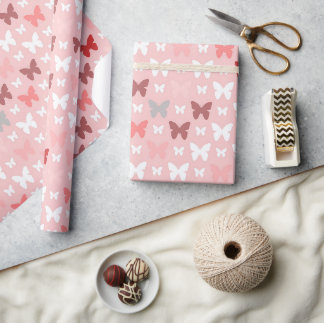 Pink butterfly wrapping paper