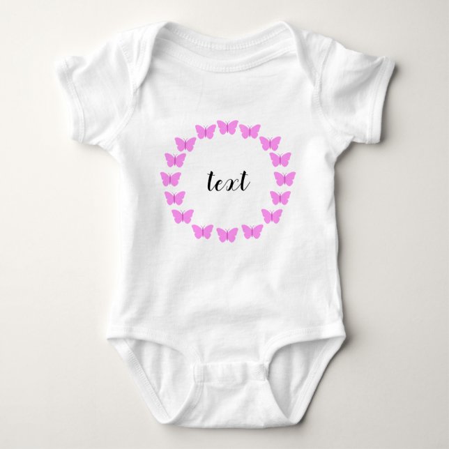 Pink Butterfly Wreath with Customisable Text Baby Bodysuit (Front)