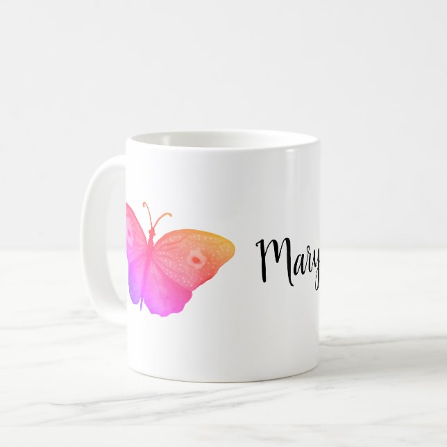 pink butterlies personalised  coffee mug (Front Left)