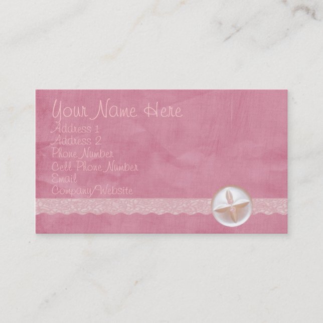 Pink Button & Lace Business Card (Front)