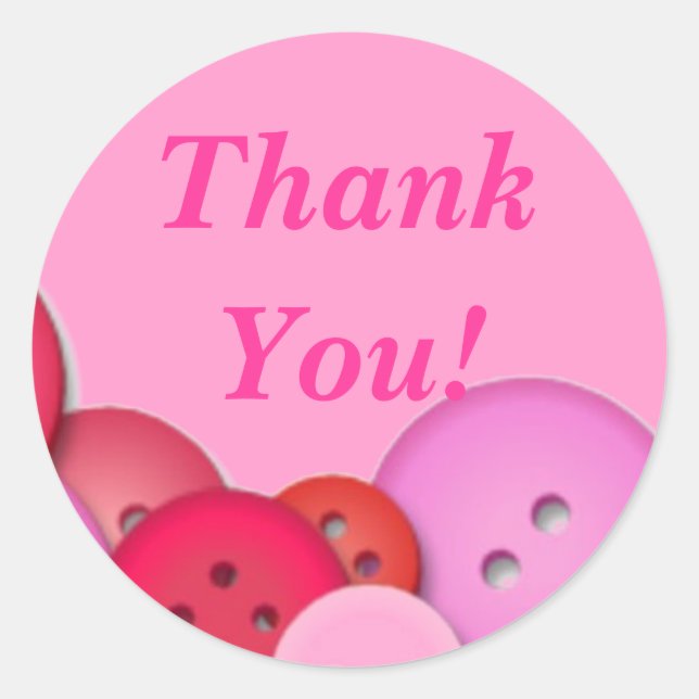 Pink Button Thank You Classic Round Sticker (Front)