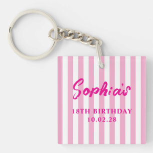 Pink Cabana Stripe 18th Birthday Photo Key Ring