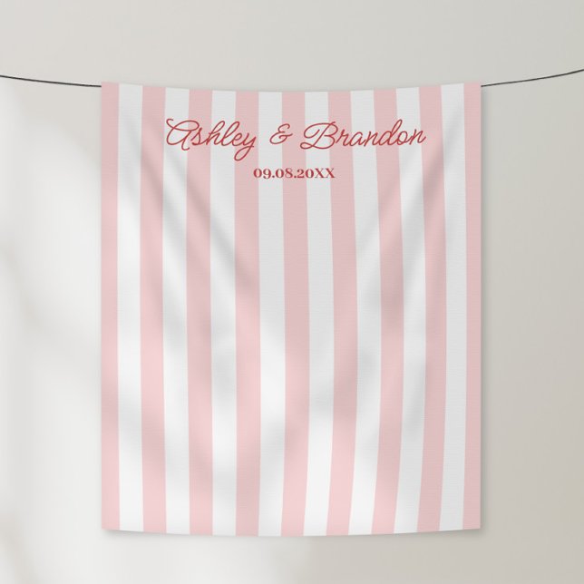 Pink Cabana Stripe Personalised Wedding Tapestry (Creator Uploaded)