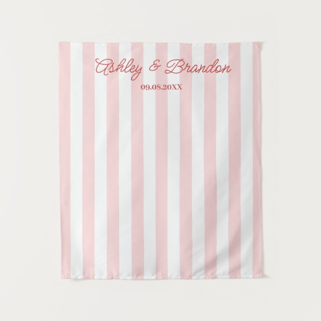 Pink Cabana Stripe Personalised Wedding Tapestry (Front)