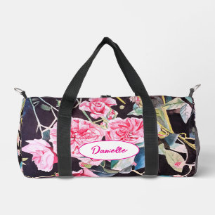 Pink Cabbage Rose Flower Pattern Watercolor Girls Duffle Bag
