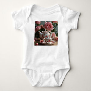 Pink Cabbage Rose Tea Baby Bodysuit