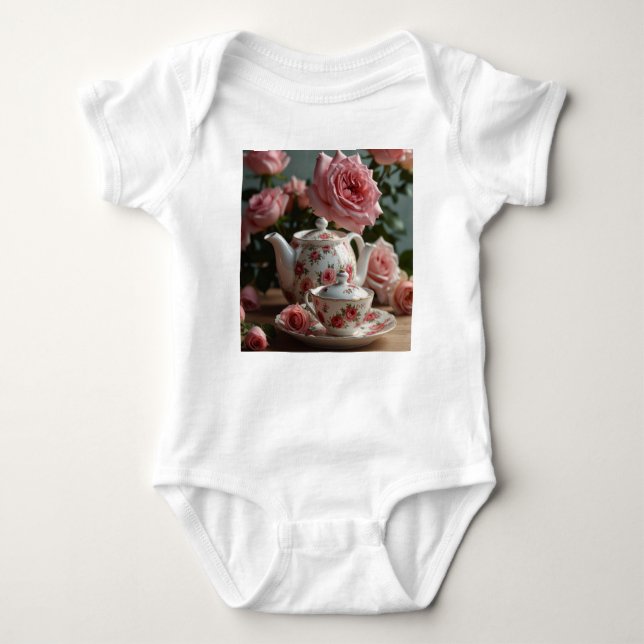 Pink Cabbage Rose Tea  Baby Bodysuit (Front)
