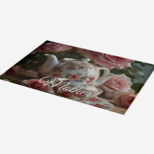 Pink Cabbage Rose Tea Cutting Board