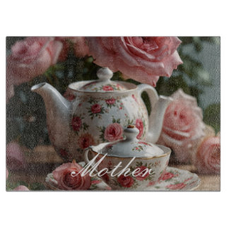 Pink Cabbage Rose Tea Cutting Board