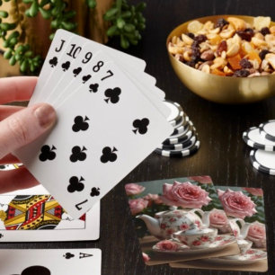 Pink Cabbage Rose Tea Playing Cards