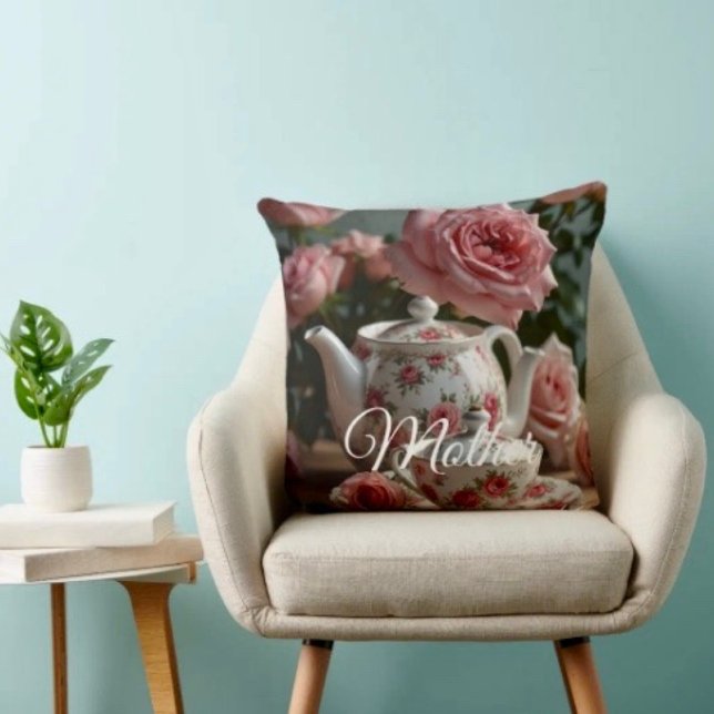Pink Cabbage Rose Tea Throw Pillow (Creator Uploaded)