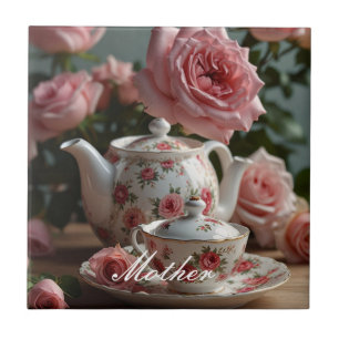 Pink Cabbage Rose Tea Tile