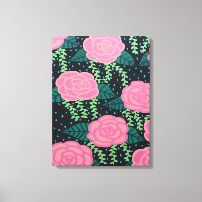 Pink Cabbage Roses Canvas Print (Front)