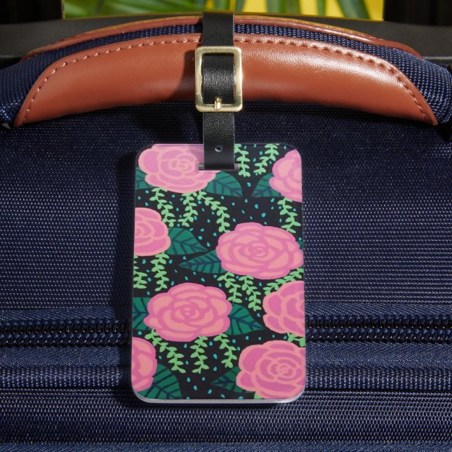Pink Cabbage Roses  Luggage Tag (Front Insitu 2)