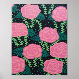 Pink Cabbage Roses Painting Poster