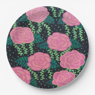 Pink Cabbage Roses  Paper Plate