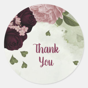 pink & cabernet flowers greenery  classic round sticker