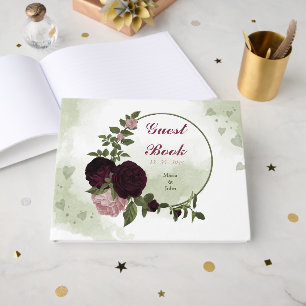 pink & cabernet flowers greenery guest book