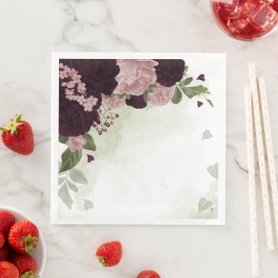 pink & cabernet flowers greenery napkin
