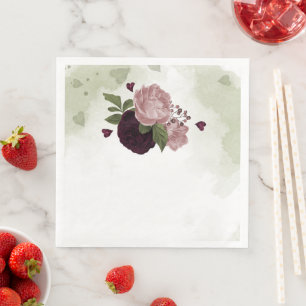 pink & cabernet flowers greenery napkin