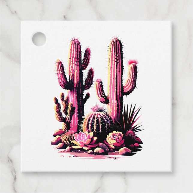 Pink Cacti Batch Favour Tags (Front)
