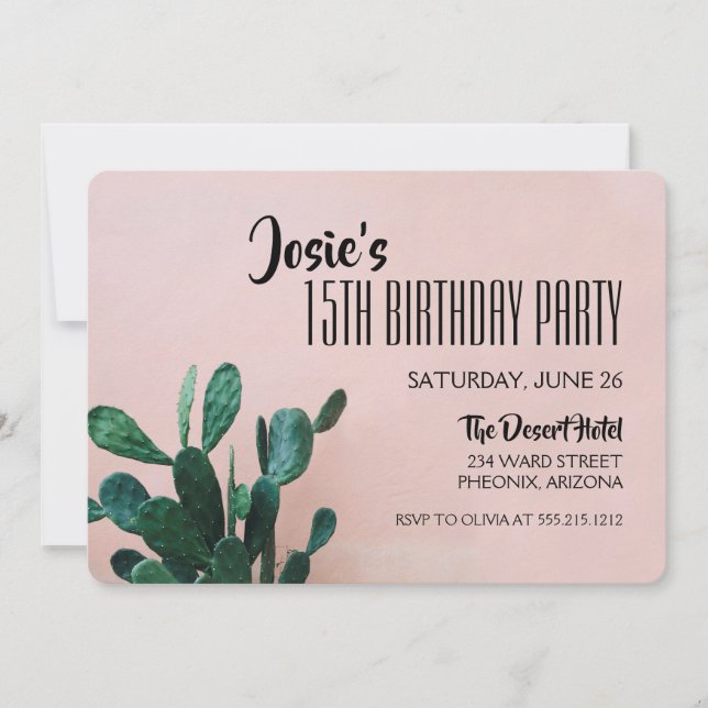 Pink Cactus Birthday Party Invitation (Front)