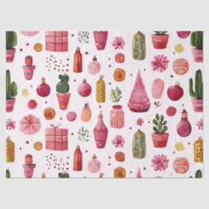 Pink Cactus Christmas Ornaments Pattern Tissue Paper