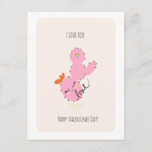 Pink Cactus Doodle Valentines Day  Postcard