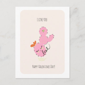 Pink Cactus Doodle Valentines Day  Postcard