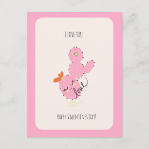 Pink Cactus Doodle Valentines Day  Postcard
