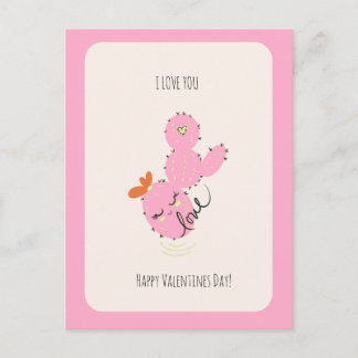 Pink Cactus Doodle Valentines Day  Postcard