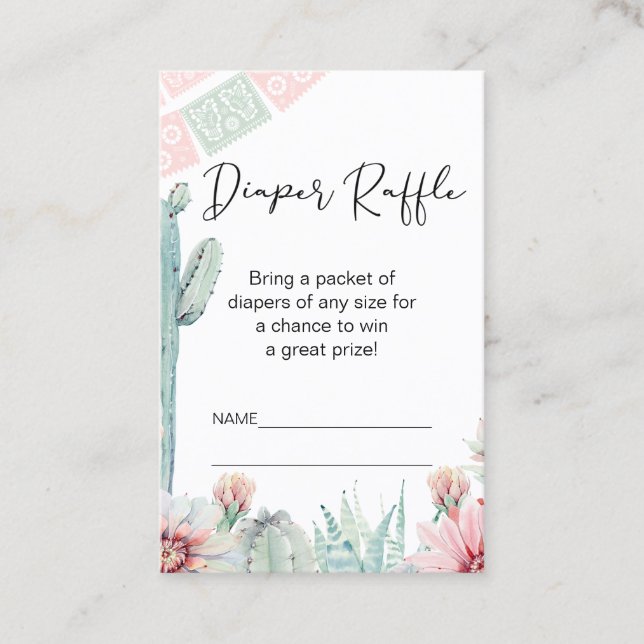 Pink Cactus Fiesta Themed Diaper Raffle Insert (Front)