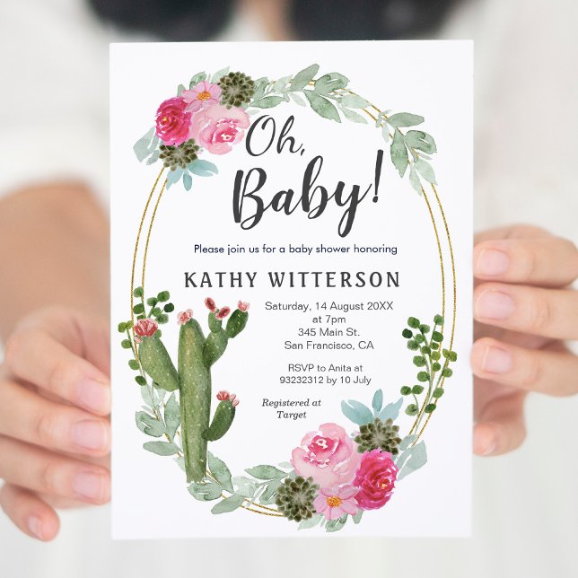 Pink Cactus Floral baby shower Invitation (Creator Uploaded)