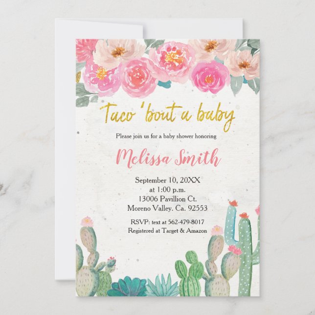 Pink Cactus floral Baby Shower Taco Bout Baby Invitation (Front)