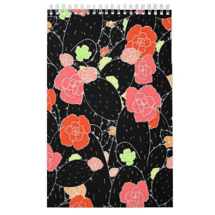 Pink Cactus Flower Sketch Calendar