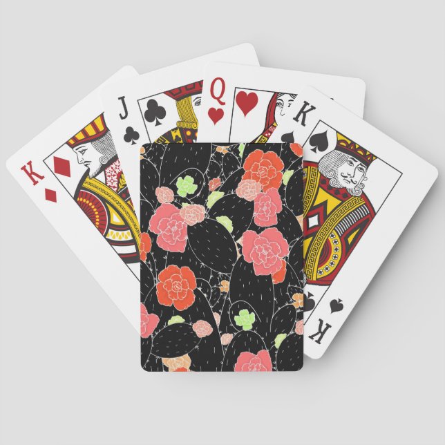 Pink Cactus Flower Sketch Playing Cards (Back)