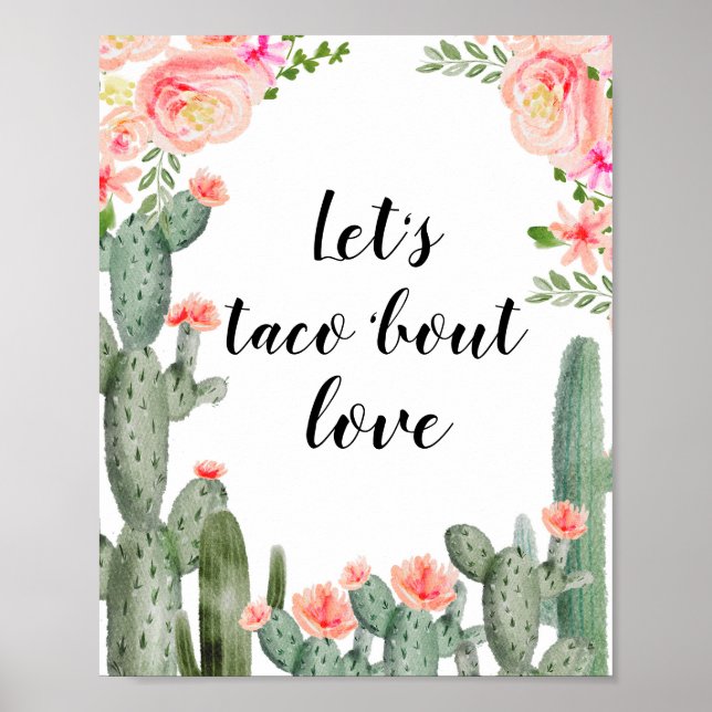 Pink Cactus Let's taco 'bout love Bridal Shower Poster (Front)