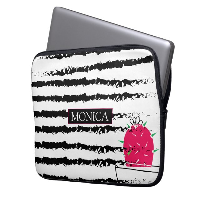 Pink Cactus Monogram Laptop Sleeve (Front Left)