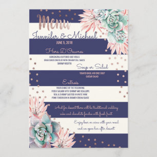 Pink Cactus Navy Stripes Rose Gold Wedding Menu