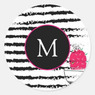 Pink Cactus pattern Monogram Classic Round Sticker
