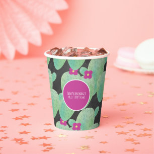 Pink Cactus Pattern Thank You Paper Cups